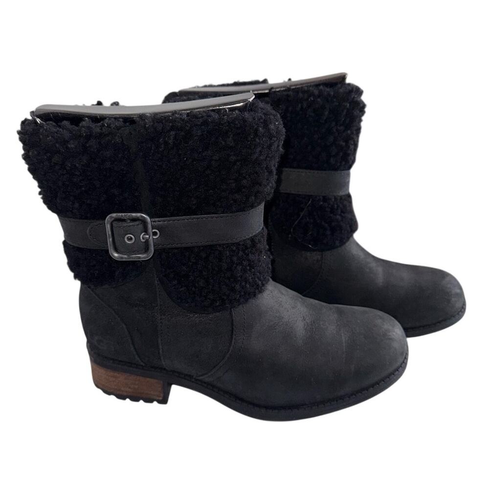 NIB UGG Blayre Black Shearling-Trim Mid-Calf Women's Boots